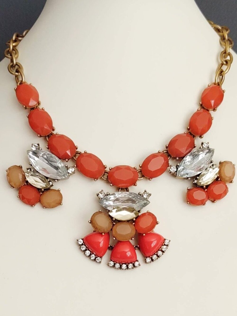 Orange, nude and crystal statement necklace
